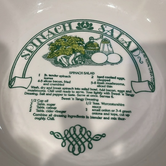 Vintage Garden Classics spinach salad serving bowl. Has recipe inside the bowl. - Picture 2 of 5